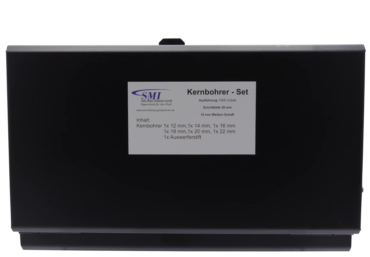 SMI HSS-E Kernbohrer SET 7 teilig 19 Weldon bestehend aus Kernbohrer 12, 14, 16, 18, 20, 22 und Zentrierbohrer Schnittiefe 30 mm