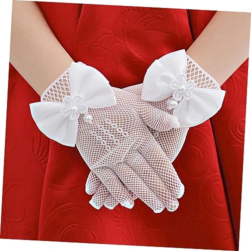 GALPADA White Lace Dress Gloves with Bow Soft Comfortable Wedding Party Costume Accessories for Decorative Stage Performance Gloves for Flower and Ballet3