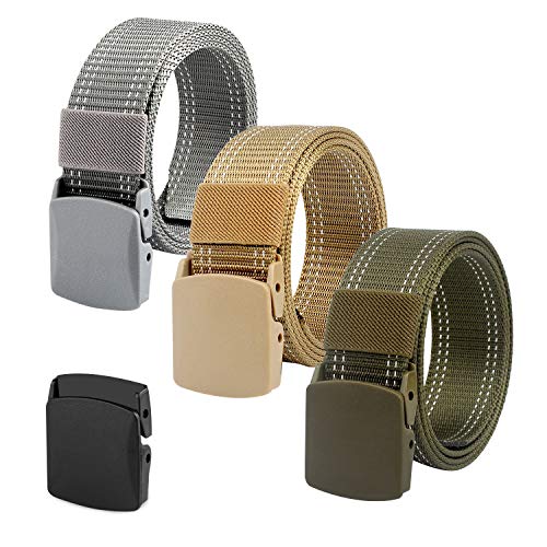 Image of Coobbar 3-Pack Nylon Canvas Belt Plastic Buckle Belt Travel Adjustable Nylon Web Slide Belt