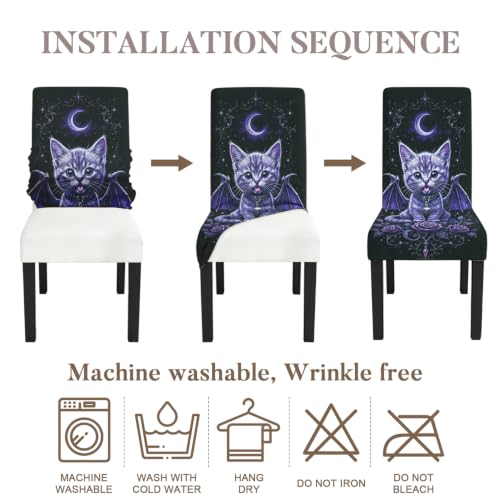 Image of Gothic Purple Bat Wing Cat Dining Chair Covers Set of 4 Slipcover