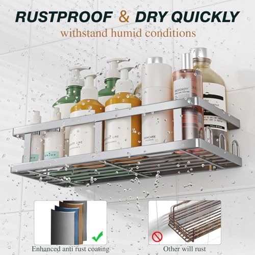 Image of Youvip Shower Caddy Adhesive,No Drill Bathroom Organizer,Large Capacity Rustproof Shelves for Inside Shower,Bathroom Organizers and Storage,Silver