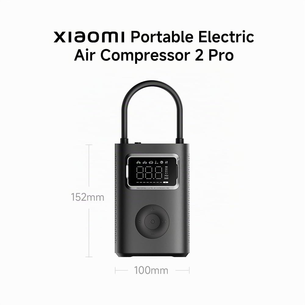 Xiaomi Portable Electric Air Compressor 2 Pro, Batteria 2500 mAh, 5 Modalità, 150 PSI, Spegnimento Automatico, Display Digitale & Luce LED, USB‑C – Ideale per Auto, Bici, Moto, Monopattino & Palloni