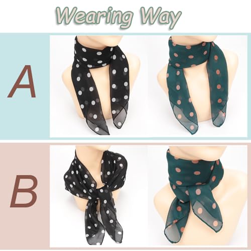 FGSS Women 2 Pcs Vintage Polka Dots Scarves - 50s Retro Chiffon Scarf Neck Head Square Scarf Fashion Half Sheer Neckerchief3