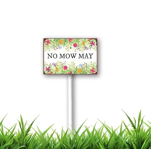 Geroclonup Cartello da giardino con paletto, in alluminio, multicolore, 30,5 x 20,3 cm, motivo: No Mow May