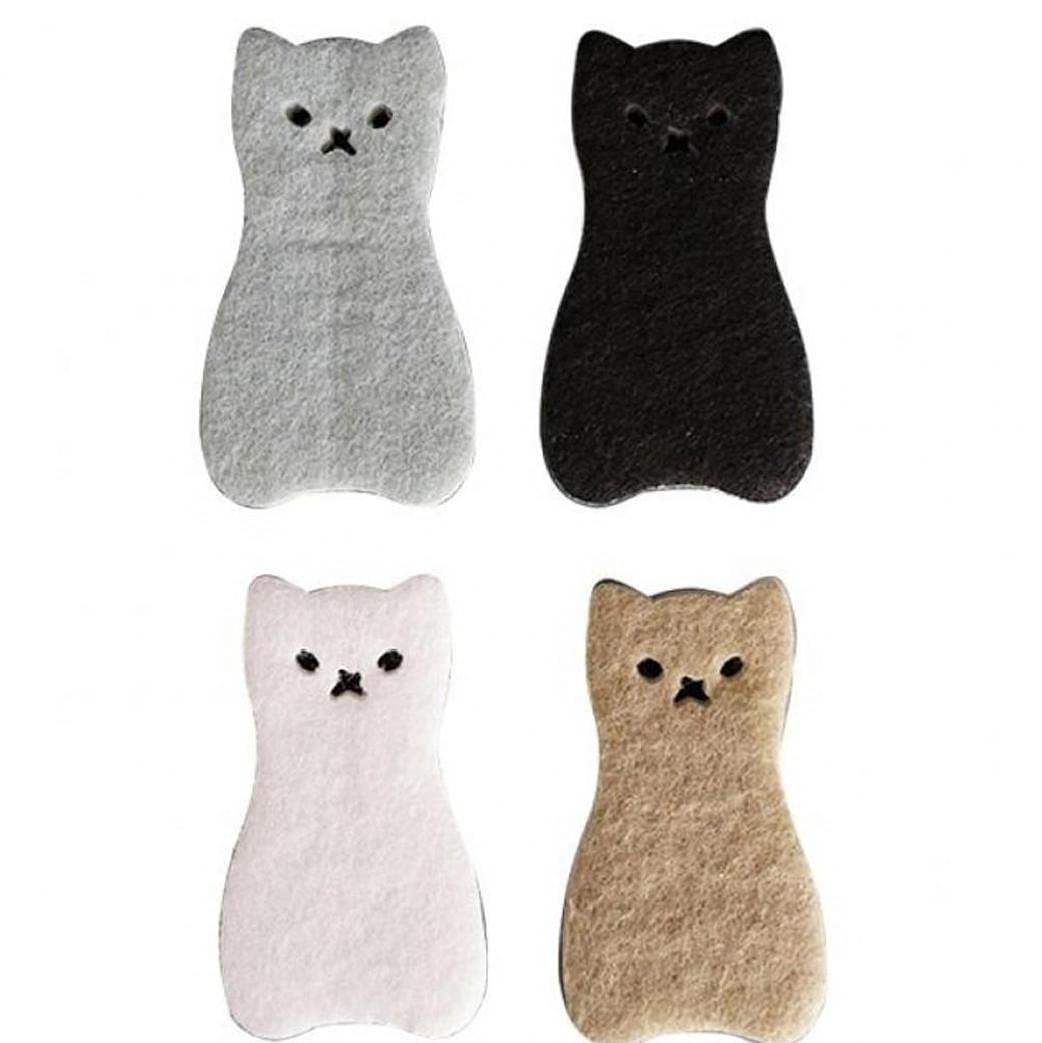 Froiny 4pcs Cat Shape Kitchen Sponge Strong Water Absorption Dishwashing Sponge Cleaning Tool