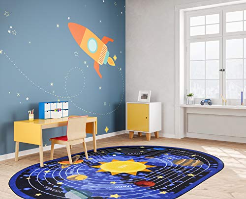 Joy Carpets Cosmic Wonders Rug, Black, 5'4" X 7'8" Oval #TOP3