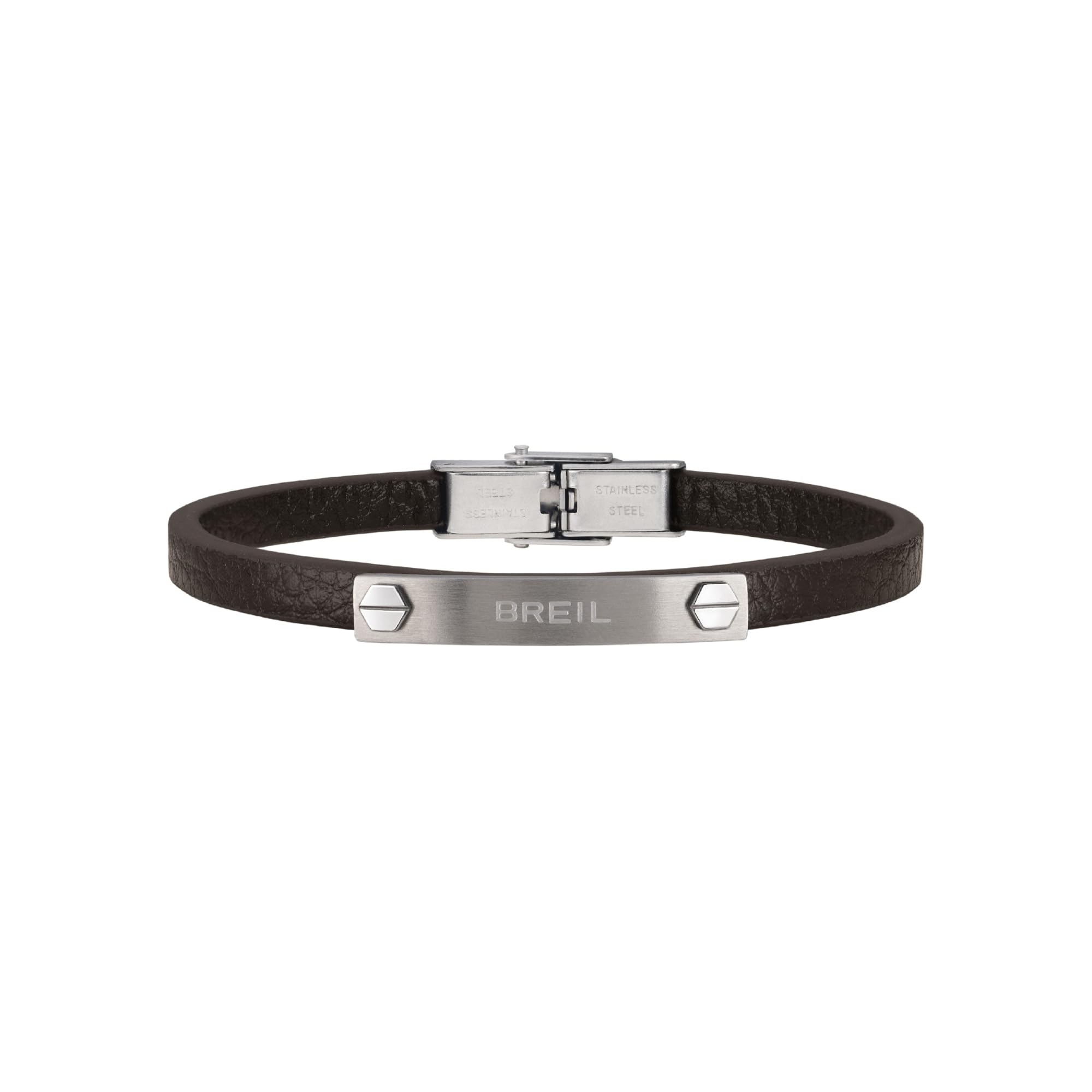 Breil, Collezione Bridge, Bracciale Uomo in Pelle e Acciaio Specchiato-Satinato, con Logo, Pratica Chiusura a Gioielleria, Idee Regalo Uomo, Lunghezza Regolabile 22.5 cm