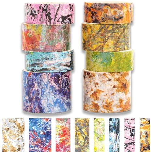 Juego de 8 rollos Washi Tape Set, Washi Tape Decorativa Cinta Colorida Cinta Adhesiva Colorida para Arte, Monet Gold Foil Vintage Masking Tape,Scrapbooking Tape para DIY Arte y Artesanía, Embalaje de