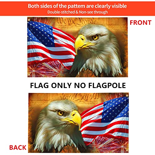 Voudlye American Flag Bald Eagle 3X5 Ft Usa Flag, 4Th Of July Memorial Independence Day Freedom Flags Back Mirrored Image - Vivid Color And Fade Proof - Outdoor Home Decor #TOP1