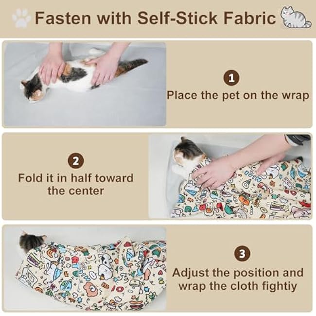 27.6 Large Cat Grooming Wrap ¨C Anti-Escape Cat Wrap for Cutting Nails, Brushing & Medication ¨C Soft, Comfortable, Reusable, Self-Adhering, Holds Cats Up to 15lbs (Elephant Cat)-YTOZPbjp