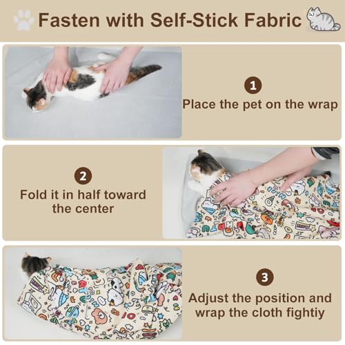 Image of 35.5 inch Extra Large Cat Grooming Wrap - Anti-Escape Cat Wrap for Cutting Nails, Brushing & Medication - Soft, Comfortable, Reusable, Self-Adhering, Holds Cats Up to 22lbs (Soccer Time)