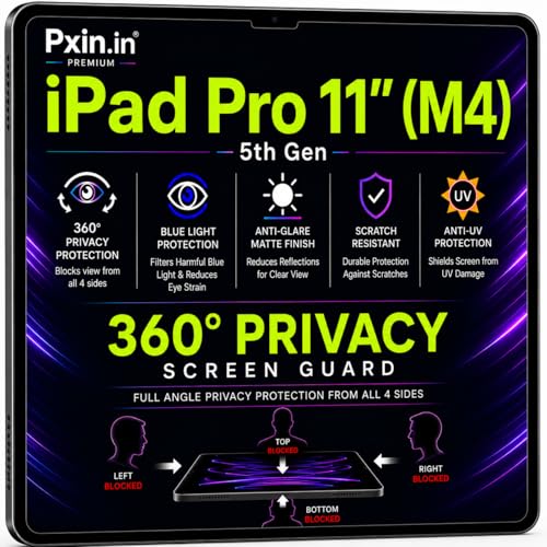 Image of Pxin 360 Pro Privacy Screen guard compatible with iPad Pro 11 inch (M4) - 5th Gen | Anti Glare | Anti UV | Anti Blue | Anti Reflection | Privacy Filter | Unbreakable Build
