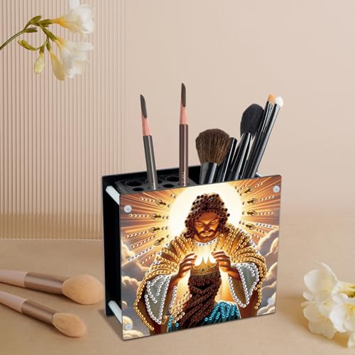 Image of DIY 5D Diamond Painting Pen Holder - Christian Religious Scene Pencil Holder for Spiritual Decor, Decorative Diamond Art Organizer for School, Office, and Home