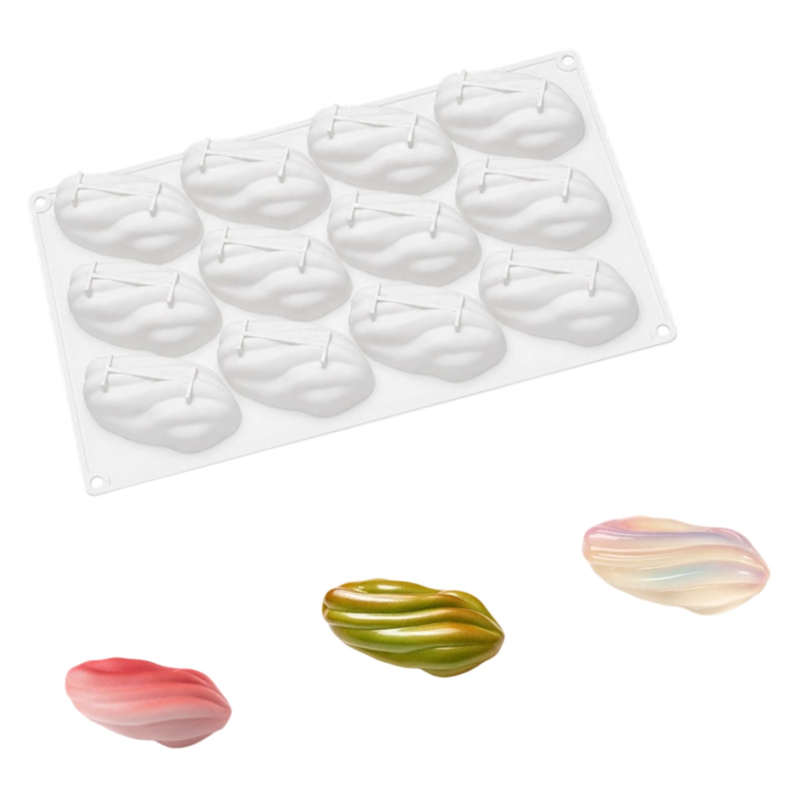 Btgghytr Temperatures Resistant Silicone Pastries Molds 12 Pistachios Cavities for French Mousses Cakes Dessert Baking Tool French Dessert Mold