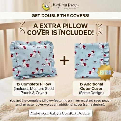 Image of Mustard Seed Comfort Cushion with Extra Cover | Mustard Filling | Soft Fabric Cover | 30 x 22cm (Unicorn)