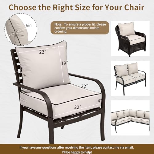Image of 22x22 Outdoor Chair Cushions Set of 2, Waterproof Deep Seat Cushions for Patio Furniture with Removable Cover,Fade Resistant 4'' Outdoor Seat Cushion with Ties Handle for Sofa Couch,Cream Black Piping