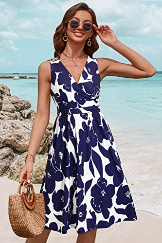 Image of OUGES Women's Summer Spaghetti Strap V-Neck Floral Short Party Dress with Pockets