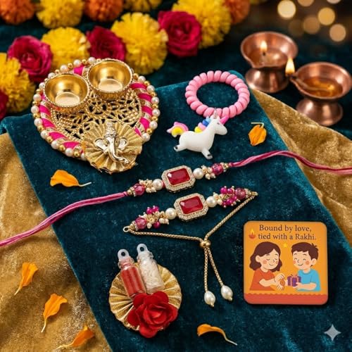 Image of SAUDEEP INDIA Decorative Fridge Magnet for Refrigerator Decor | Free Family Rakhi Set for Bhaiya Bhaiya Kid | Raksha Bandhan Gift Combo | Cotton Thread Rakhi Festive Home Decor