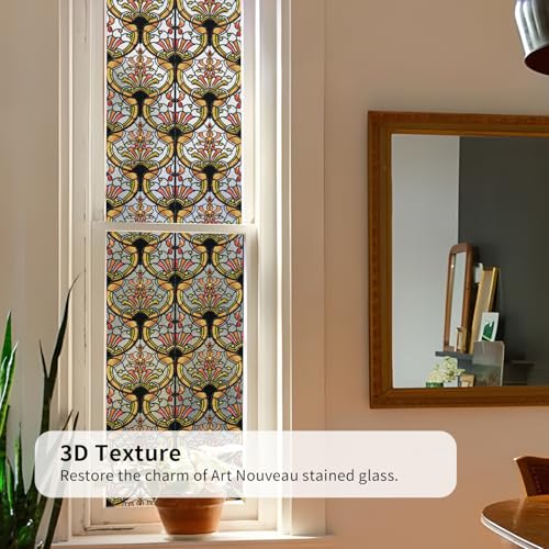 Film vitrail 3D vintage ambre pour porte et fenêtre de chambre, avec kit de pose