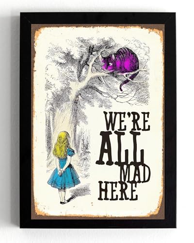 Image of Generic Alice in Wonderland 'We're All Mad Here' quote Wall Art Print - A5 FRAMED 21 x 16 cms