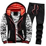 Celucke Trainingsanzug Herren Samt Jogginganzug Fleece Winter Warm Sportanzug mit Kapuze Laufpullover Männer Sweatshirt Anzug Kapuzenjacke+Jogginghose