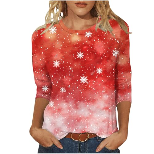 Christmas T Shirt for Women UK,Santa Claus Funny Graphic Xmas Tops Christmas Tree Snowflake Printed Sweatshirt Crew Neck 3/4 Sleeve Pullover Xmas Holiday Blouse Tops for Women Plus Size 8-22