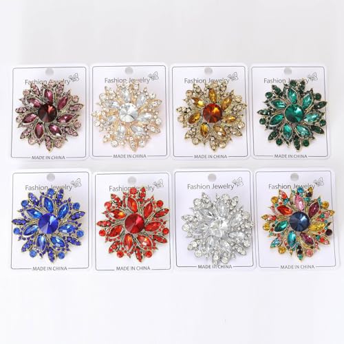 Image of Rhinestone Flower Brooch for Women Vintage Crystal Flower Brooch Pin Elegant Clothing Hat Bag Accessories Christmas Birthday Party Wedding Costume Jewelry