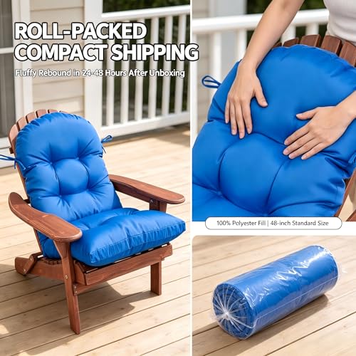 Image of QILLOWAY Outdoor High Back Chair Cushion for Adirondack, All Weather Rocking Chair Cushions Thick Padded Replacement for Patio Furniture Set of 2,Marine Blue