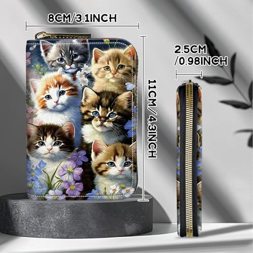 Image of Cute Credit Card Holder with Zipper, Cats Family RFID-Blocking Card Case Small Wallet for Women Men, Multi-slot Card Organizer Case Travel Accordion Wallet