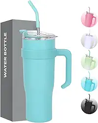 Copo Caneca Térmica de Inox à Vácuo Com Alça e Canudo 1200ml (Copo Virgínia) (Turquesa)