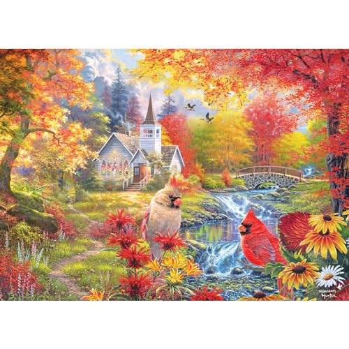 RoseArt - Abraham Hunter Cork Puzzle - Secluded Church in Fall - 1000 Piece Jigsaw Puzzle for Adults