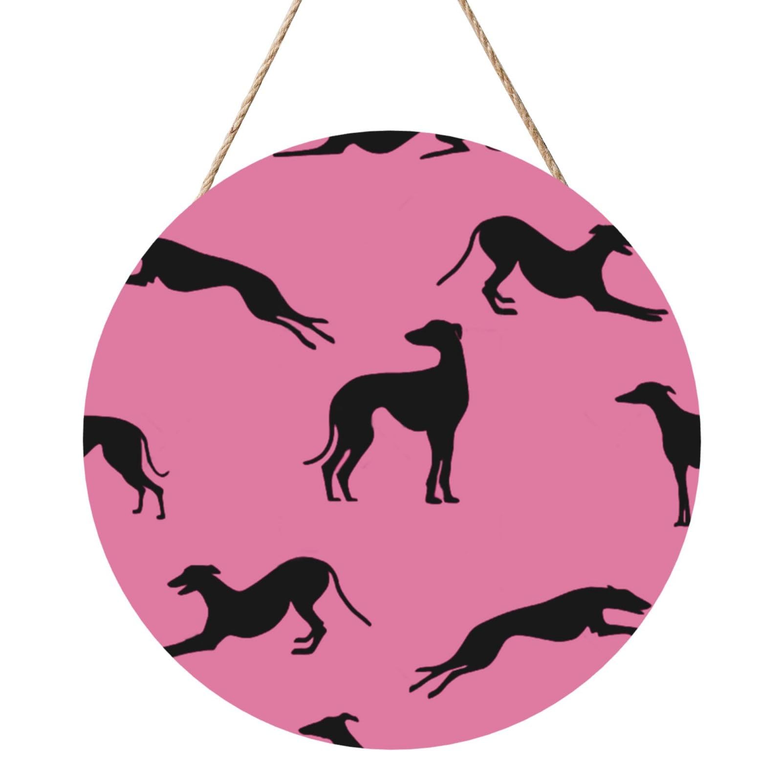 InOmak Greyt Greyhound Silhouettes Eda, Round Wood Panel Painting 12 in, Wall Hanging Painting For Home