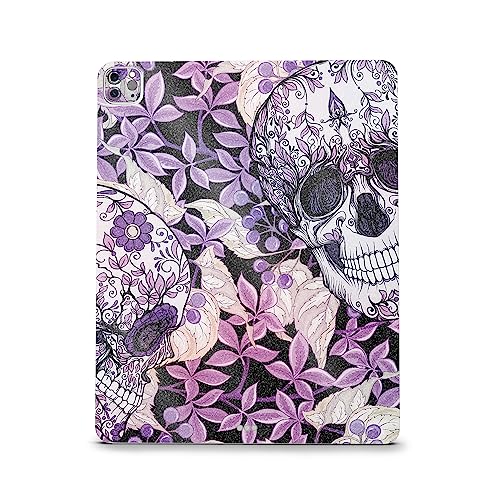 Image of MightySkins Carbon Fiber Skin Compatible with Apple iPad Pro 12.9 inch M2 6th Gen (2022) Full Wrap Kit - Flower Skull | Protective, Durable Textured Carbon Fiber Finish | Easy to Apply | Made in The USA