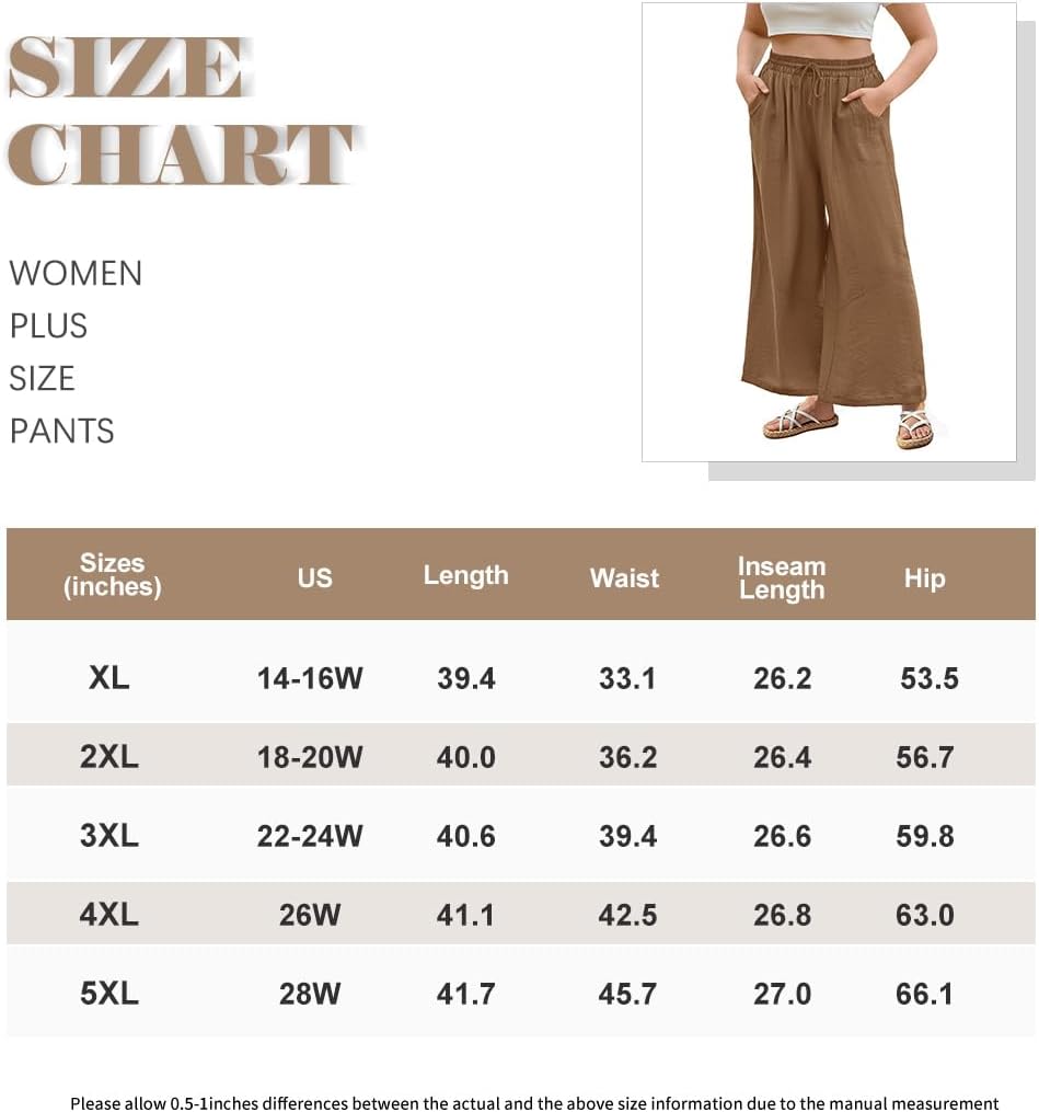 RITERA Plus Size Pants for Women Wide Leg Summer Palazzo Pant Drawstring Beach Vacation Trousers with Pocket XL-5XL - Image 7