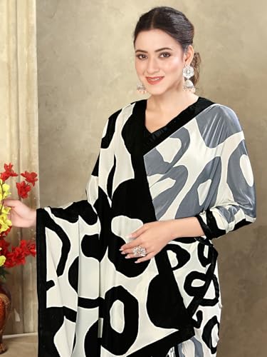 Image of SIRIL Women's Crepe Silk Printed Saree with Unstitched Blouse Piece