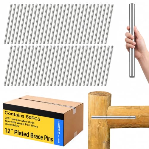 Image of MorningRo 50 Pcs 12'' X 3 /8 Inch Galvanized Brace Pin for H Fence | Shelf Brackets Pegs, Rust Resistant, Plated Fence Post Bracing Tool, for Homeowners Farmers Contractors Building Farm