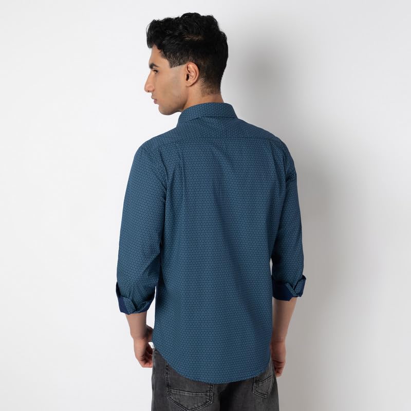 Image of MARK & ALBERT Men's Printed Full Sleeves Regular Fit Shirt Blue | 100% Cotton Stretchable Fabric