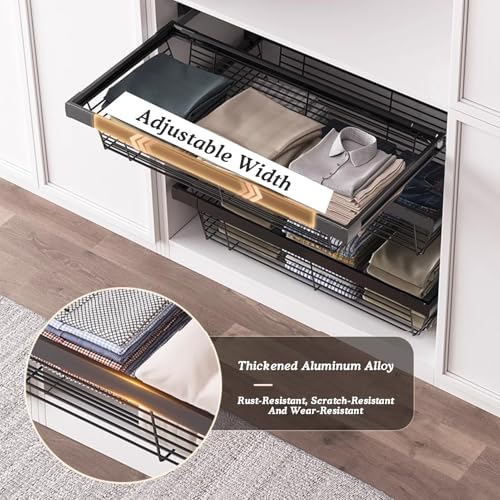 Estante de almacenamiento de malla de metal ajustable, organizador de armario deslizante con cesta extraíble para organización del hogar
