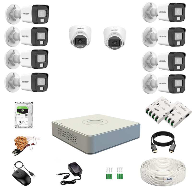 Image of Clocite HIKVISION 3K /5MP 16 CH DVR, 3K (5MP) 2 Dome & 8 Bullet Cameras [Color Night Vision + Built-in Audio MIC + SMART Dual Light + Motion Detection] + 4TB HDD 8 CH SMPS 2 Nos + CCTV Cable + BNC /DC