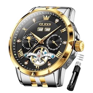 OLEVS Men Automatic Watch Skeleton Mechanical Stainless Steel Waterproof Luminous Luxury Diamond Classic Business Date Calendar Dress Wrist Watches