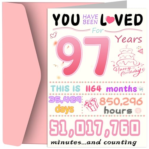 Carte d'anniversaire de 97 ans, décorations d'anniversaire amusantes pour femme, meilleur cadeau d'anniversaire de 97 ans pour grand-mère, cadeau créatif unique pour mère