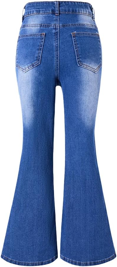 Nivne Tco Tween Girls Flared Jeans Zipper Fly Bell-Bottom Elastic Waist Denim Pants with Five Pockets - Image 2