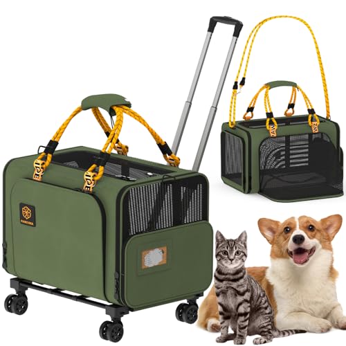 PAWZIDEA Expandable Large Pet Carrier with Wheels, 24x16x16 in Ro...