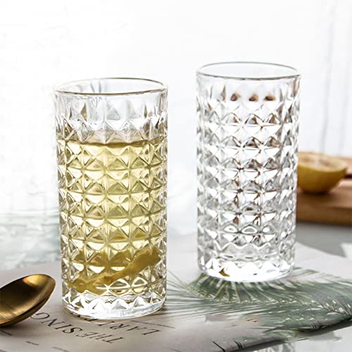 Image of Premium 350ML Juice Glasses Drinking Glasses, Highball Lead-Free Glasses, Tumblers for Water, Juice, Beer, Cocktail and Mixed Drinks - Pieces, Transparent (Diamond Glasses, 6 Count (Pack of 1))