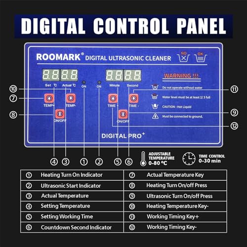 Roomark TH Digital Timer And Heater, 500W Professional Stainless Steel Lab Ultrasonic Cleaners thumb #5