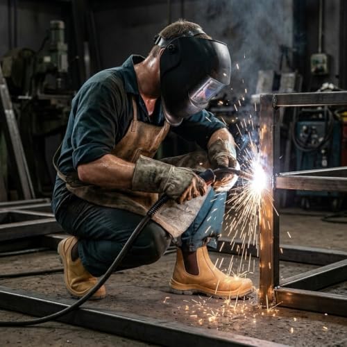 Image of Steel Toe Work Boots for Men Slip on Chelsea Boot with Kevlar Anti-Puncture Sole, ASTM F 2412-24, Men's Industrial & Construction Shoes, Non-Slip Safety Shoes