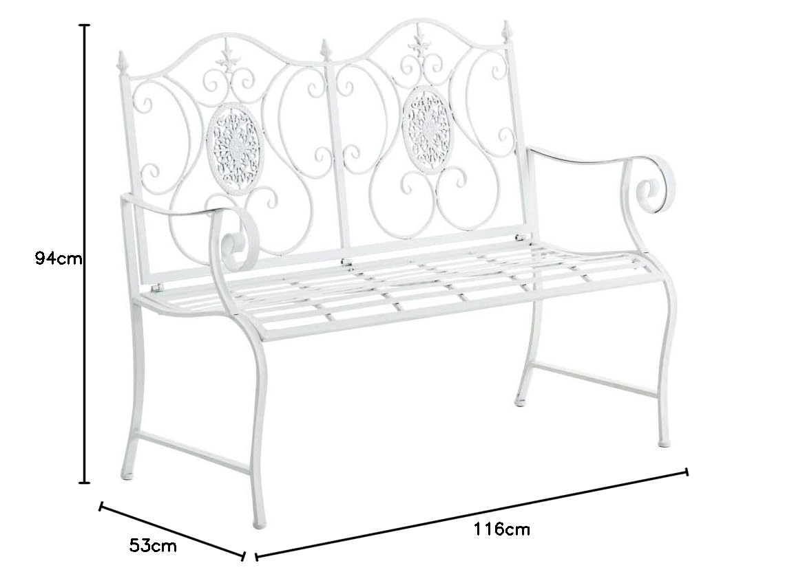 CLP Panchina da Giardino Punjab in Ferro Laccato - Panca Nostalgica Alto Schienale - Panca Stile Rustico per Esterno - Panchina Rétro Resistente ca. 120x50cm, Colore:bianco
