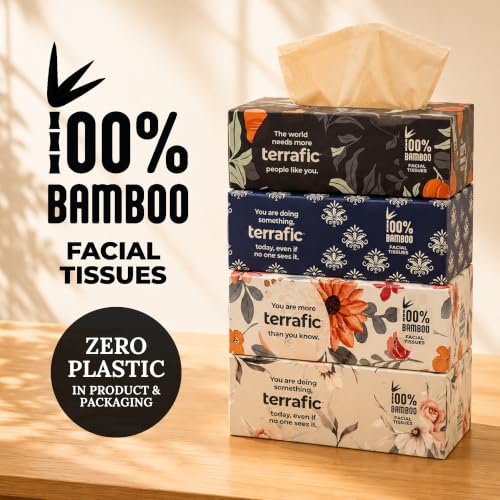 Image of Bamboo Facial Tissues | 800 Sheets of 2 Ply Soft but, Strong, Skin-Safe & Highly Absorbent Tissues (Pack of 4 Multi Designs) | 100% Natural & Biodegradable | Home, Office & Travel