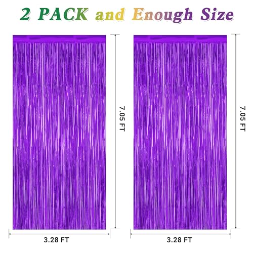 Image of ZATAYE 2 Pack Purple Foil Curtain Streamer Decorations | Purple, Metallic Foil, 3.28 x 7.05 FT, Tinsel Backdrop, Foil Curtain Streamer, Party Decor, Photo Booth Door Wall Decor