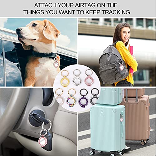 Image of Air Tag Holder for Apple Airtags with Keychain Air Tag Accessories for Luggage Backpack Car Chain Kids Pet Cat Dog Collar (Champagne+Rose Pink)